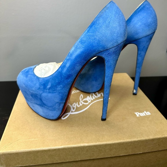 Christian Louboutin Womens Suede Daffodile Slip-On Heels Bleu Saphir Size 9.5 - Picture 8 of 9